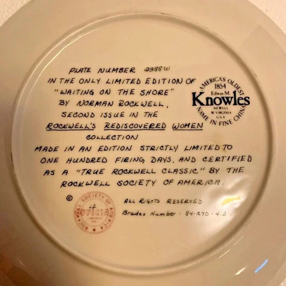 Vintage Knowles Fine China Norman Rockwell Collector Plate WAITING ON THE SHORE - Picture 4 of 5